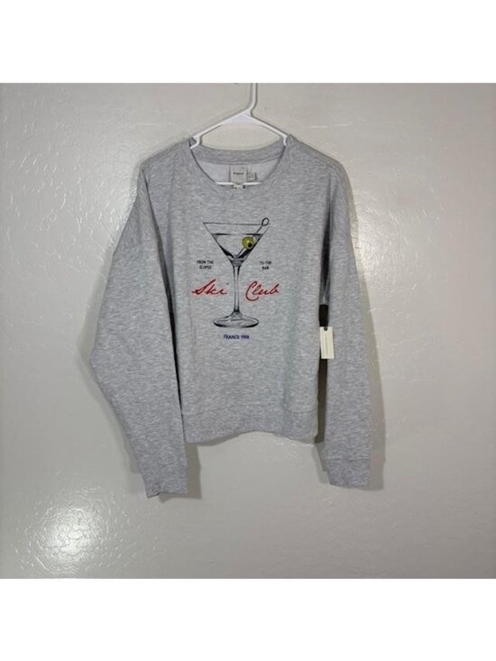 Maeve Tops - Maeve Sweatshirt Womens Medium Gray Ski Club Cocktail Graphic Pullover Fleece